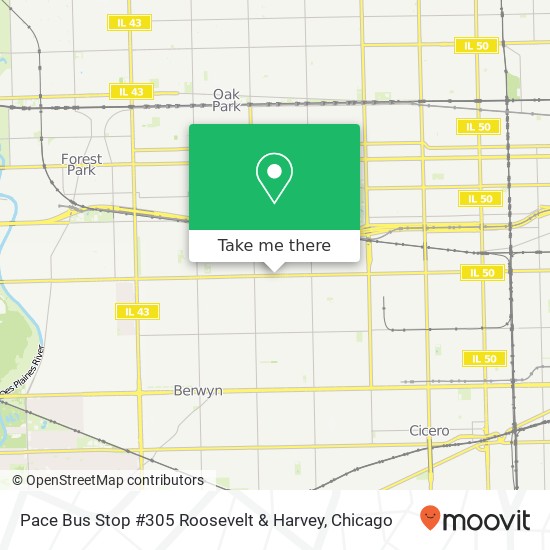 Mapa de Pace Bus Stop #305 Roosevelt & Harvey