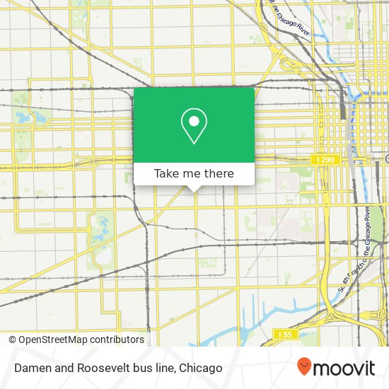 Mapa de Damen and Roosevelt bus line