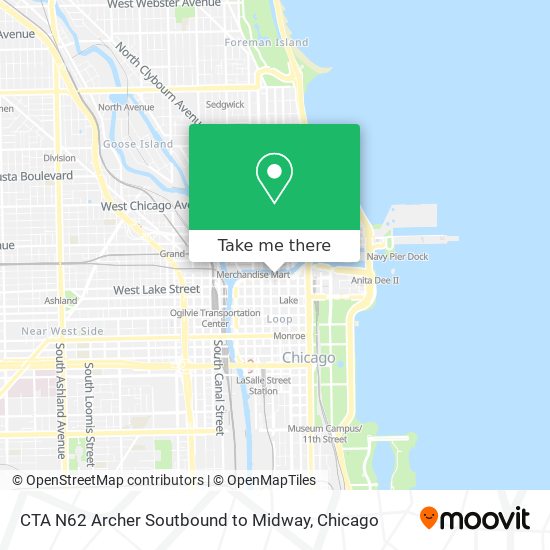 CTA N62 Archer Soutbound to Midway map