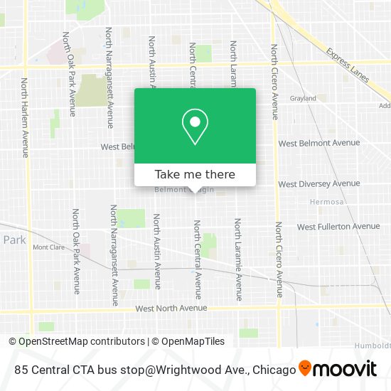 Mapa de 85 Central CTA bus stop@Wrightwood Ave.