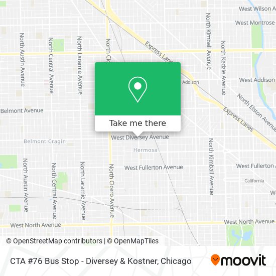 Mapa de CTA #76 Bus Stop - Diversey & Kostner