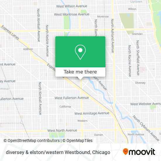 Mapa de diversey & elston / western Westbound