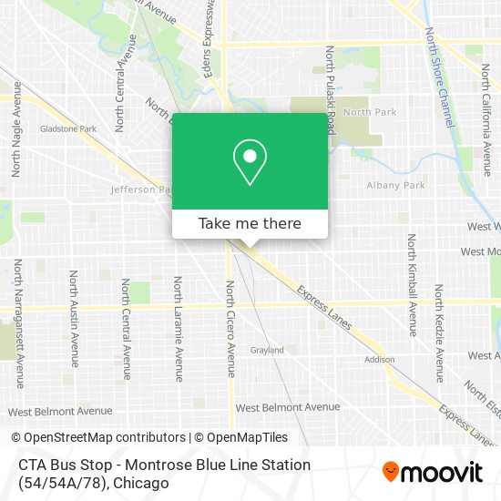 Mapa de CTA Bus Stop - Montrose Blue Line Station (54 / 54A / 78)