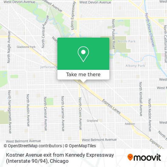 Kostner Avenue exit from Kennedy Expressway (Interstate 90 / 94) map