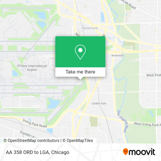 AA 358 ORD to LGA map