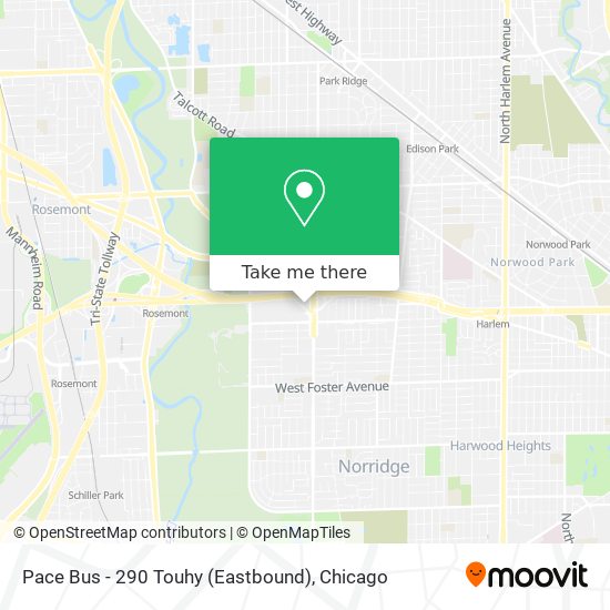 Pace Bus - 290 Touhy (Eastbound) map