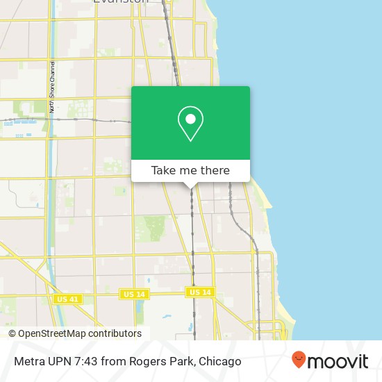 Metra UPN 7:43 from Rogers Park map