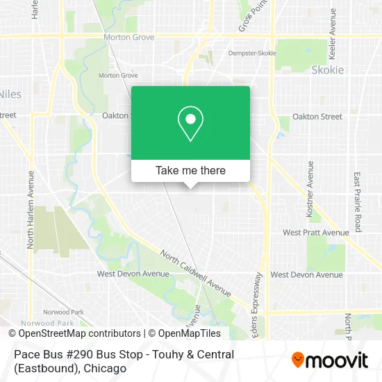 Pace Bus #290 Bus Stop - Touhy & Central (Eastbound) map
