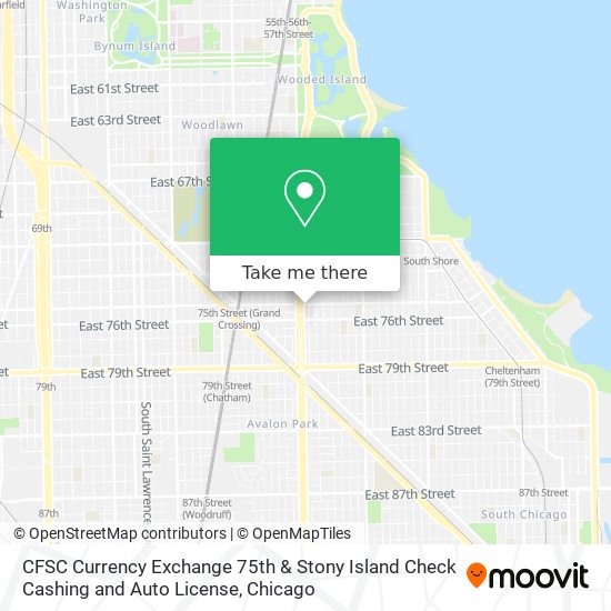 Mapa de CFSC Currency Exchange 75th & Stony Island Check Cashing and Auto License