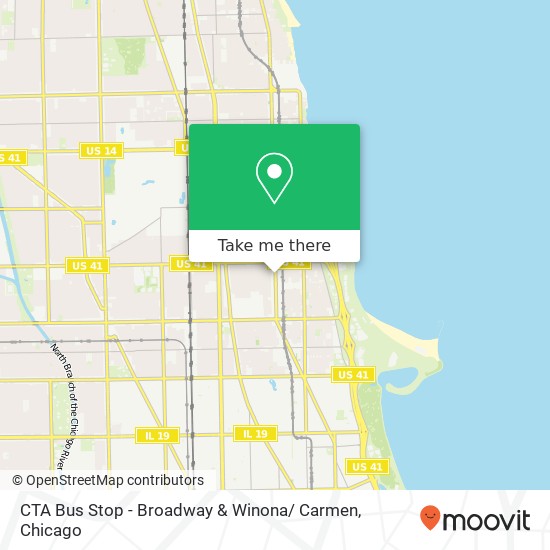 Mapa de CTA Bus Stop - Broadway & Winona/ Carmen