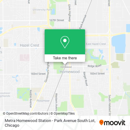 Metra Homewood Station - Park Avenue South Lot map