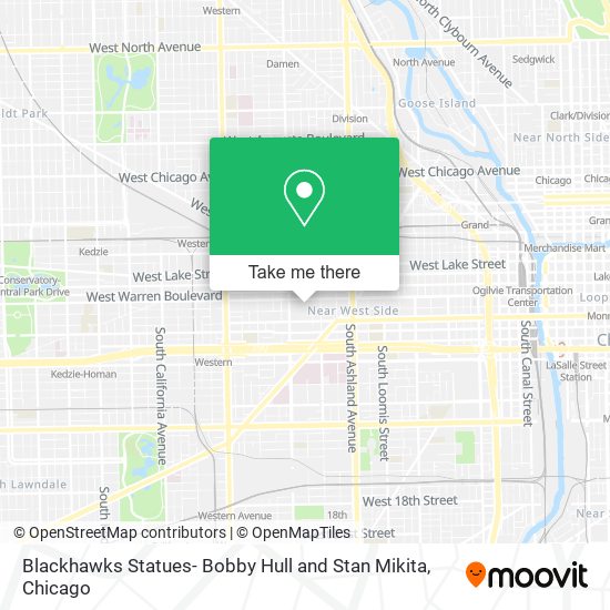 Blackhawks Statues- Bobby Hull and Stan Mikita map