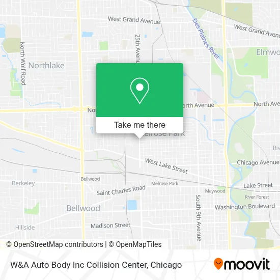 W&A Auto Body Inc Collision Center map