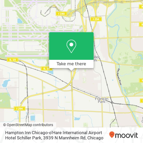 Mapa de Hampton Inn Chicago-o'Hare International Airport Hotel Schiller Park, 3939 N Mannheim Rd