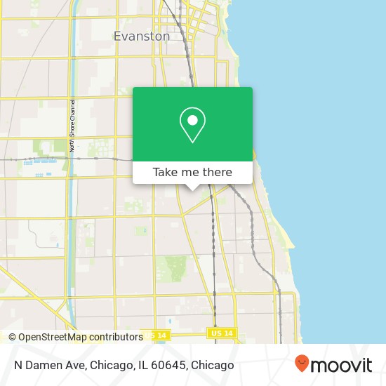 Mapa de N Damen Ave, Chicago, IL 60645