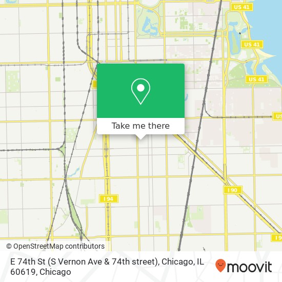 Mapa de E 74th St (S Vernon Ave & 74th street), Chicago, IL 60619