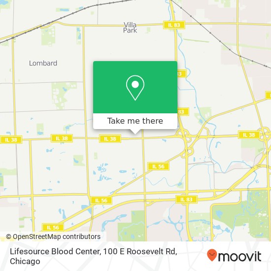 Mapa de Lifesource Blood Center, 100 E Roosevelt Rd