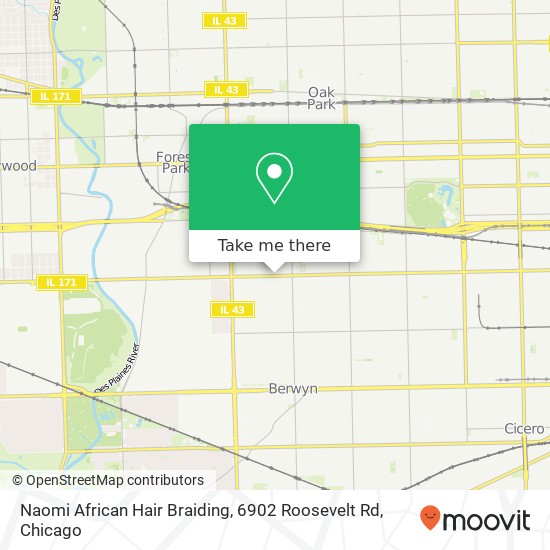 Mapa de Naomi African Hair Braiding, 6902 Roosevelt Rd