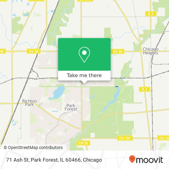 Mapa de 71 Ash St, Park Forest, IL 60466