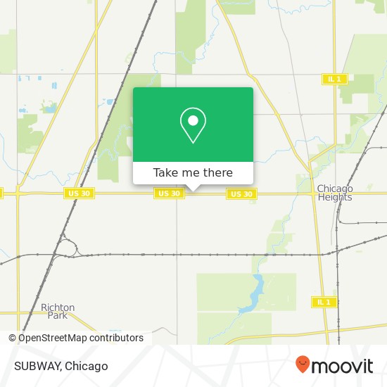 Mapa de SUBWAY, 643 W Lincoln Hwy Chicago Heights, IL 60411