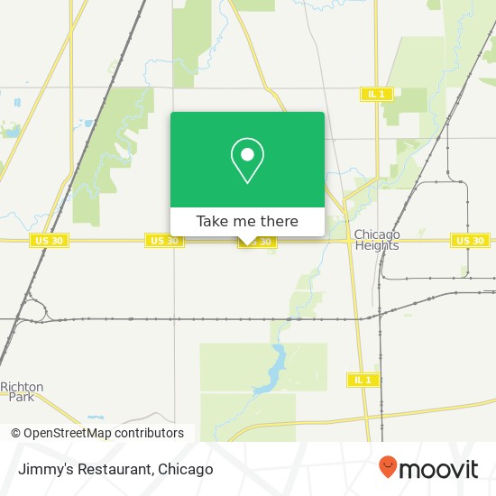 Mapa de Jimmy's Restaurant, 410 W 14th Pl Chicago Heights, IL 60411