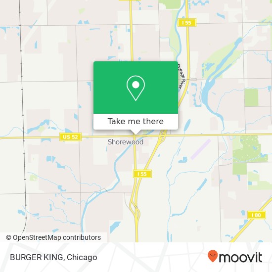 Mapa de BURGER KING, 100 E Jefferson St Shorewood, IL 60404