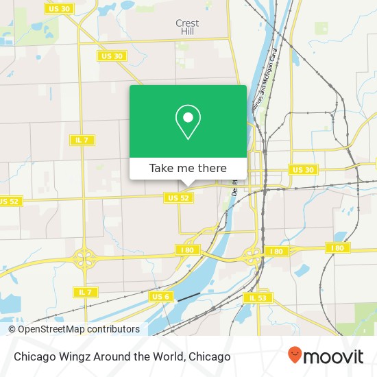 Mapa de Chicago Wingz Around the World, 627 W Jefferson St Joliet, IL 60435