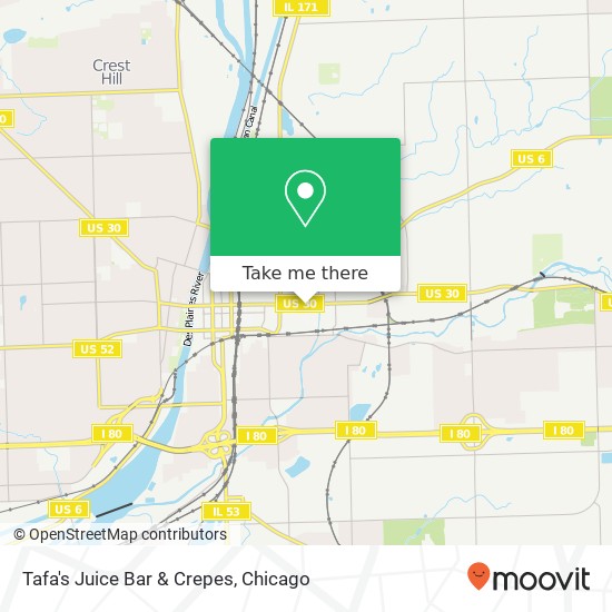 Mapa de Tafa's Juice Bar & Crepes, 550 E Cass St Joliet, IL 60432