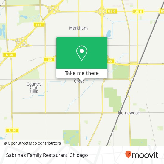 Mapa de Sabrina's Family Restaurant, 17553 Kedzie Ave Hazel Crest, IL 60429