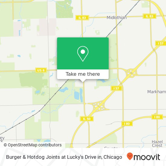 Mapa de Burger & Hotdog Joints at Lucky's Drive in, Cicero Ave Oak Forest, IL 60452