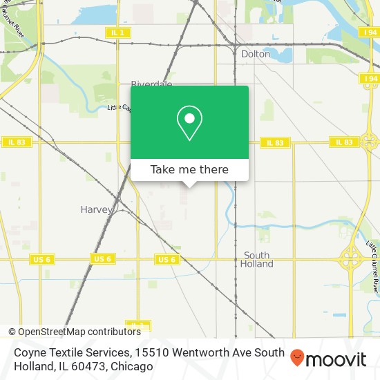 Mapa de Coyne Textile Services, 15510 Wentworth Ave South Holland, IL 60473