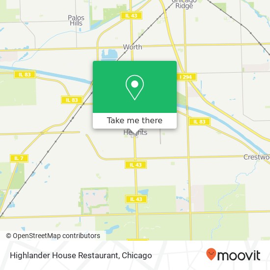 Mapa de Highlander House Restaurant, 12333 S Harlem Ave Palos Heights, IL 60463