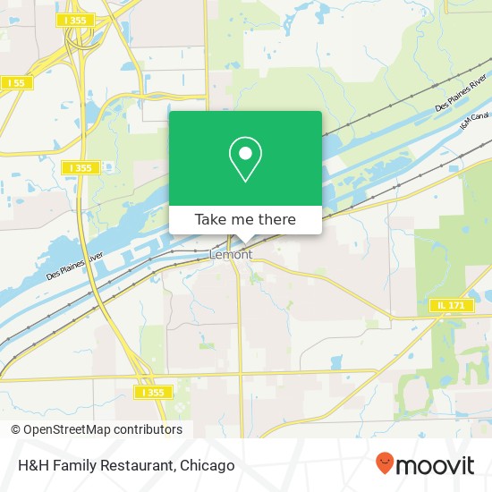 Mapa de H&H Family Restaurant, 116 Stephen St Lemont, IL 60439