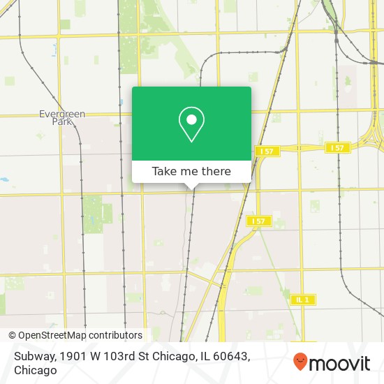 Mapa de Subway, 1901 W 103rd St Chicago, IL 60643