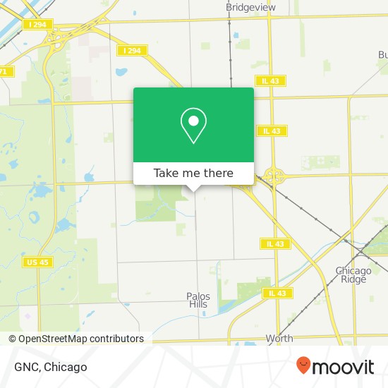 Mapa de GNC, 9602 S Roberts Rd Hickory Hills, IL 60457