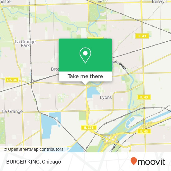 Mapa de BURGER KING, 8526 Ogden Ave Lyons, IL 60534