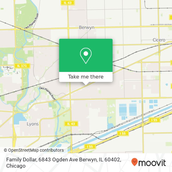 Mapa de Family Dollar, 6843 Ogden Ave Berwyn, IL 60402