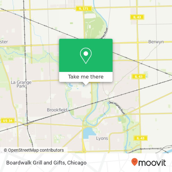 Mapa de Boardwalk Grill and Gifts, Riverside, IL 60546