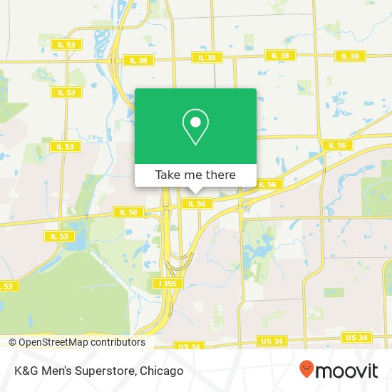 Mapa de K&G Men's Superstore, 1524 Butterfield Rd Downers Grove, IL 60515