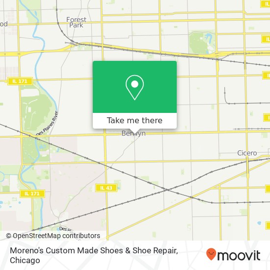 Mapa de Moreno's Custom Made Shoes & Shoe Repair, 2207 Oak Park Ave Berwyn, IL 60402