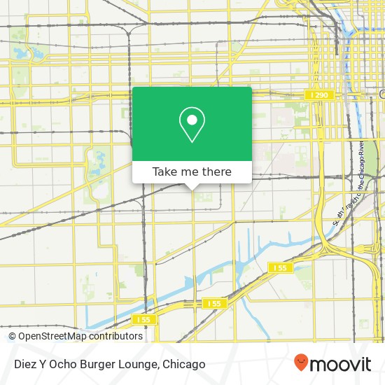 Mapa de Diez Y Ocho Burger Lounge, 2000 W 18th St Chicago, IL 60608