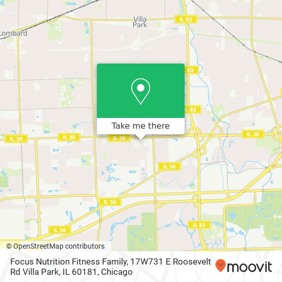 Mapa de Focus Nutrition Fitness Family, 17W731 E Roosevelt Rd Villa Park, IL 60181