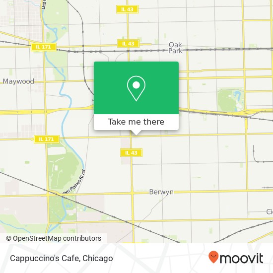 Mapa de Cappuccino's Cafe, 7111 Roosevelt Rd Berwyn, IL 60402