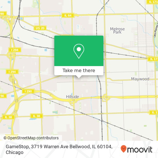 Mapa de GameStop, 3719 Warren Ave Bellwood, IL 60104