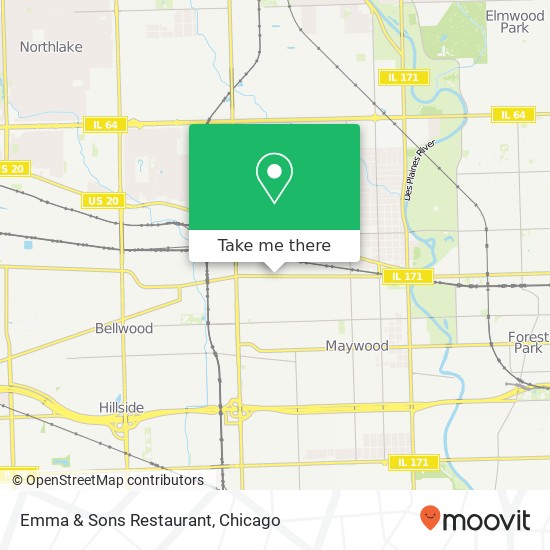 Mapa de Emma & Sons Restaurant, 1919 St Charles Rd Maywood, IL 60153