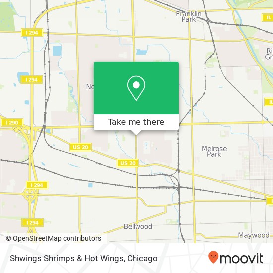 Mapa de Shwings Shrimps & Hot Wings, 1743 N Mannheim Rd Stone Park, IL 60165