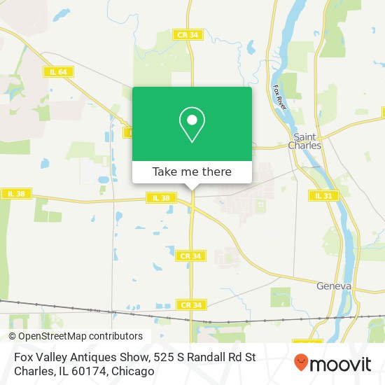 Mapa de Fox Valley Antiques Show, 525 S Randall Rd St Charles, IL 60174