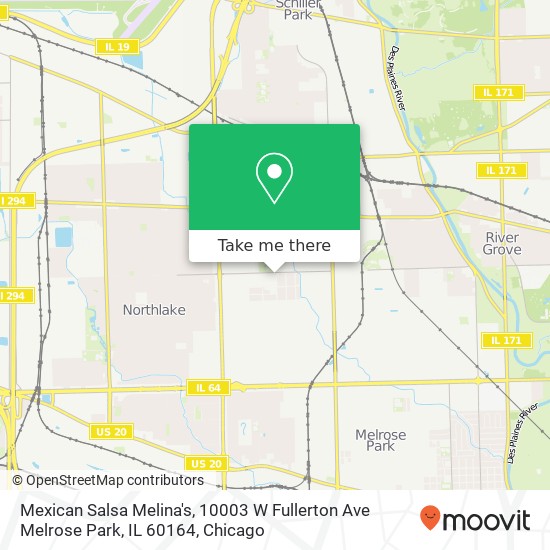 Mapa de Mexican Salsa Melina's, 10003 W Fullerton Ave Melrose Park, IL 60164
