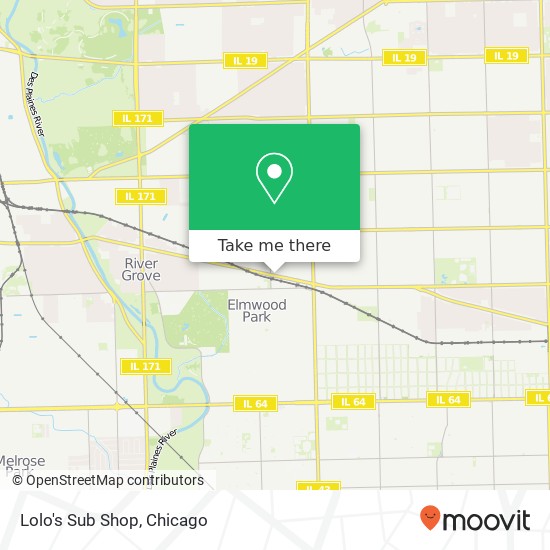 Mapa de Lolo's Sub Shop, 7442 W Grand Ave Elmwood Park, IL 60707