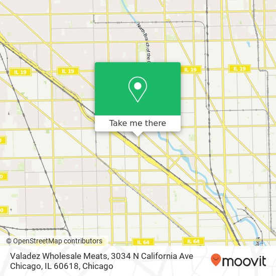 Mapa de Valadez Wholesale Meats, 3034 N California Ave Chicago, IL 60618